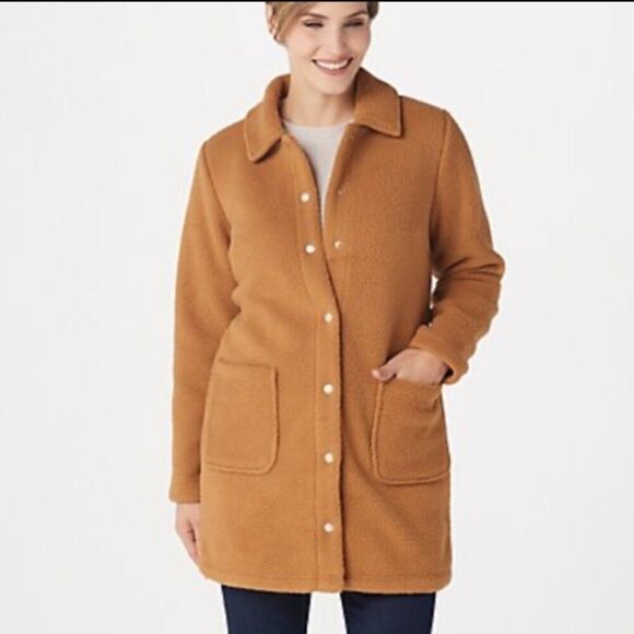 Denim & Co Regular Sherpa Bonded Fleece Snap Jacket | Size L - Picture 1 of 12
